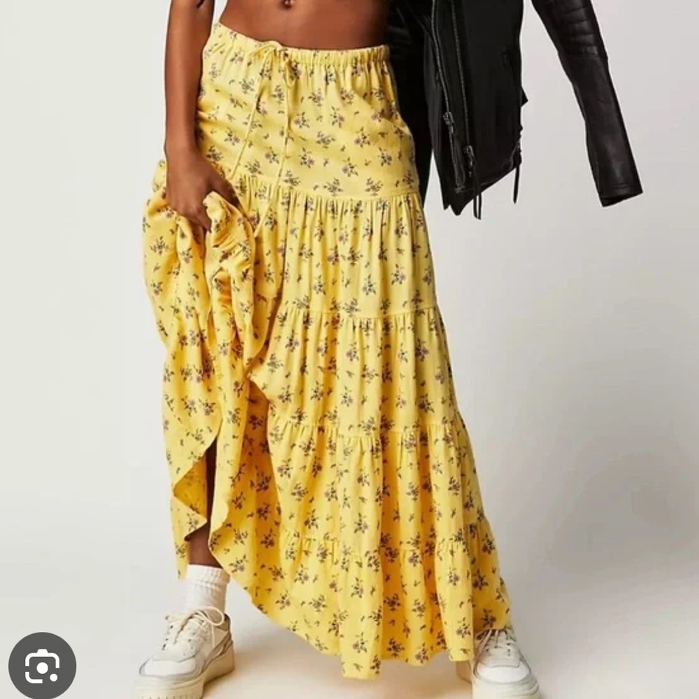 Free People yellow floral maxi skirt